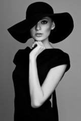 Black and white portrait of elegant woman