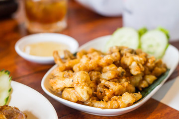 deep fried mushrooms with plum sauce