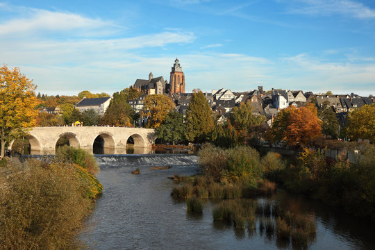 Lahn river in the old town Wetzlar, Germany