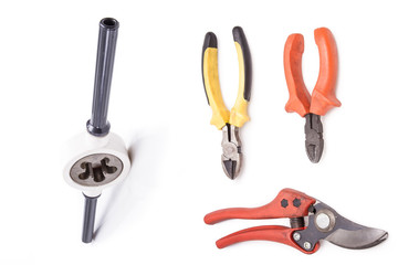 Set of tools over white background