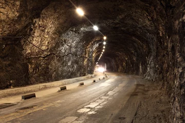 Papier Peint photo Tunnel Bright illuminated tunnel in Gibraltar