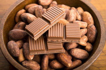 Cacao beans with milk chocolate