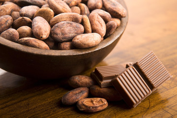 Cacao beans with milk chocolate