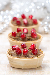 festive appetizer - tartlets with liver paste and pomegranate