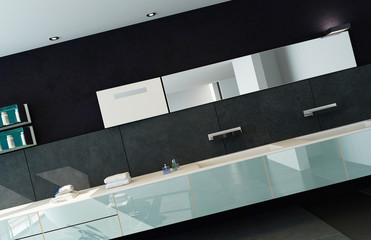 Contemporary design bathroom interior in black color