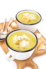 zucchini soup with croutons, isolated