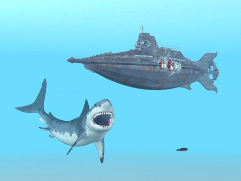 Great White Shark and Submarine