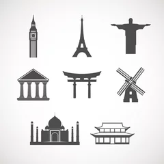 Cercles muraux Doodle ensemble des icônes de point de repère du monde