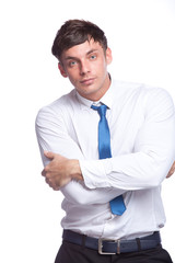 Cheerful young man, isolated over white background