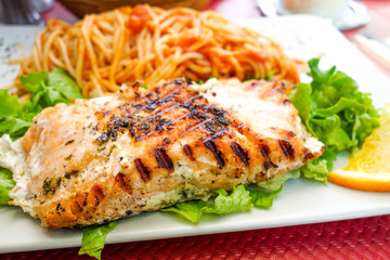 pasta and smoked salmon with tomato