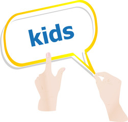 hands holding abstract cloud with kids word
