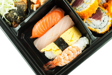 Closeup of sushi in a Japanese Lunch box (Bento) Sushi Bento
