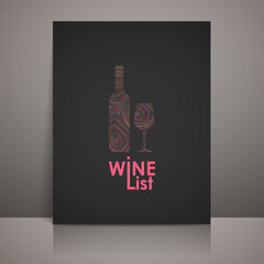 wine list design with a bottle and a wineglass signs