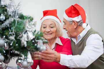 Senior Couple Decorating Christmas Tree