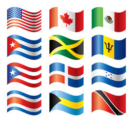 Wavy flags set - North & Central America