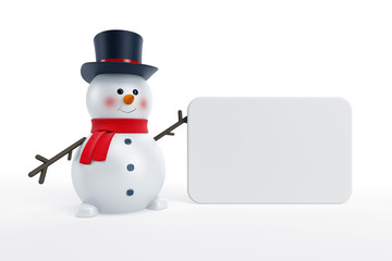 happy snowman and blank poster