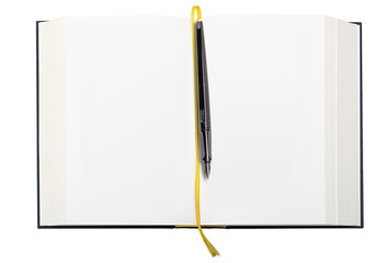 blank page of big note book and fountain pen, isolated on white