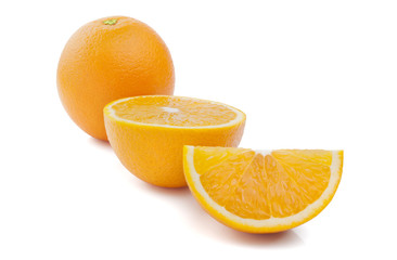 Whole orange fruit and his segments isolated on white