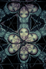 Fashion smile, Beautiful brunette woman dressed Japanese style,