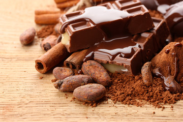 Composition of chocolate sweets, cocoa and  spices