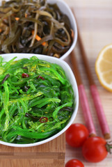 Sea kale in bowls close-up on napkin