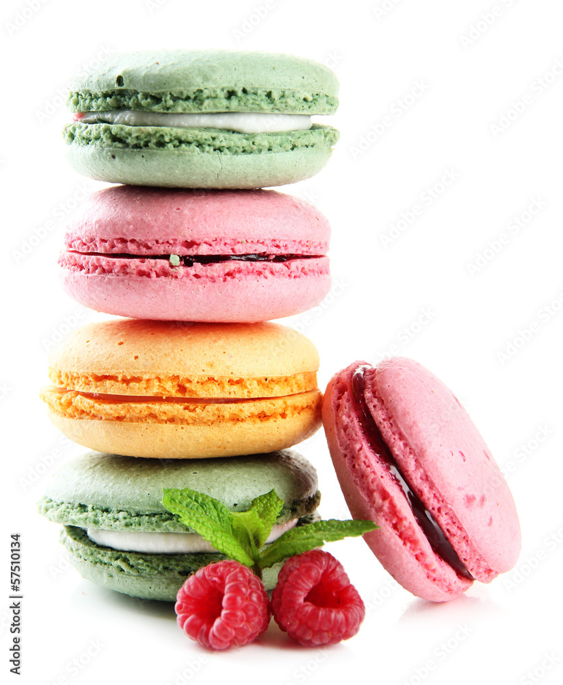 Wall mural Gentle macaroons isolated on white