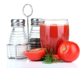 Tomato juice in glass, isolated on white