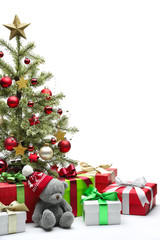 Decorated Christmas tree and gifts