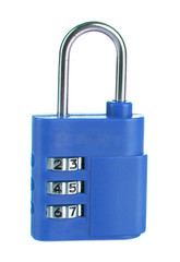 Blue padlock isolated on white