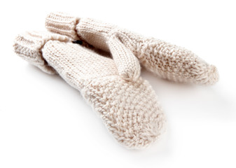 Wool fingerless gloves, isolated on white