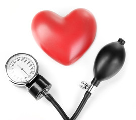 Tonometer and heart isolated on white