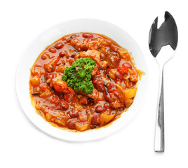 Chili Corn Carne - traditional mexican food, isolated on white