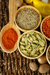 Many different spices and fragrant herbs