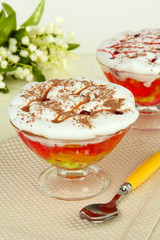 Tasty jelly in bowls on table close-up