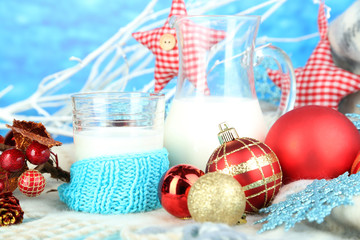 Beautiful Christmas composition with milk close-up