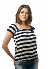 Obraz premium Young casual woman style isolated over white background. 