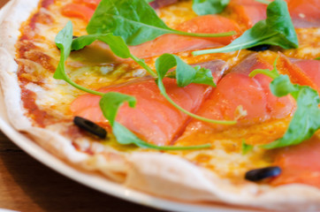 Pizza with Mozzarella, Salmon Slice