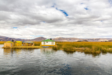 Fototapeta na wymiar Floating Islands on Lake Titicaca Puno, Peru, South America.