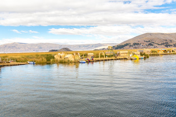 Fototapeta na wymiar Floating Islands on Lake Titicaca Puno, Peru, South America