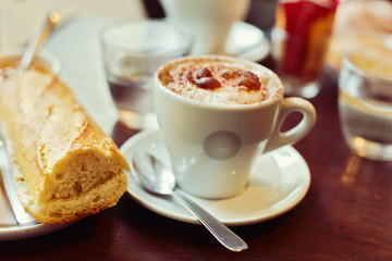 Traditional french breakfast with coffee and bread