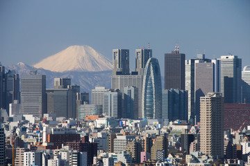 Naklejka premium Wieżowce Fuji i Shinjuku