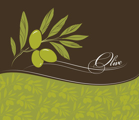 olive. Decorative olive branch. For label, pack. Olive pattern.