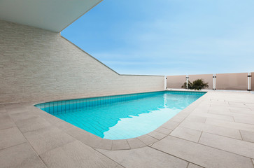 Fototapeta na wymiar beautiful new apartment building, outdoor, pool view