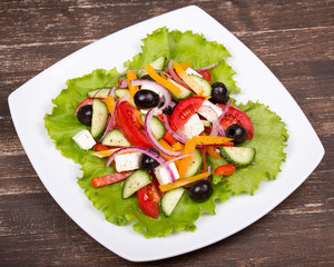 Fresh vegetable greek salad, close up