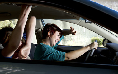 two women bracing for a car crash accident