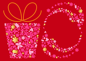 Decorative frame and gift box made ​​of many small flowers