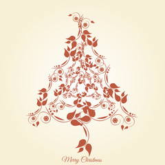 Graphic design - Christmas tree floral, vintage