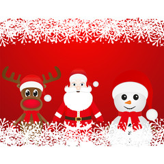 Christmas reindeer, snowman and Santa Claus in a forest