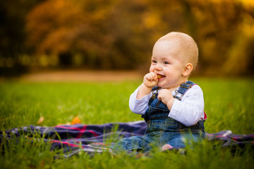 Eating in nature - happy baby