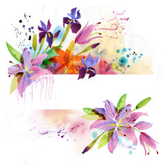 Floral background with watercolor flowers